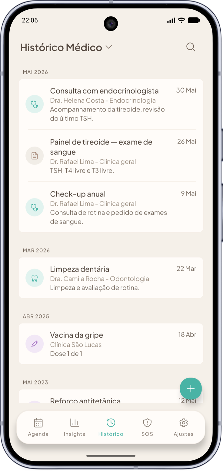App Vitae — linha do tempo do histórico médico